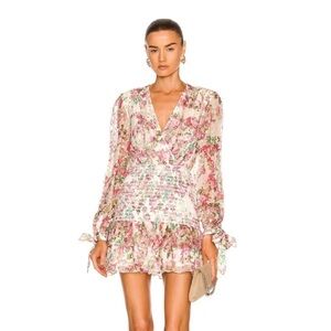 Floral V-Neck Long Sleeve Mini Dress - Pink Cream Rococo Sand 🩷🌷